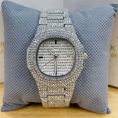 Two Tone Iced Out Nautilus Watch