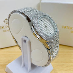 Two Tone Iced Out Nautilus Watch